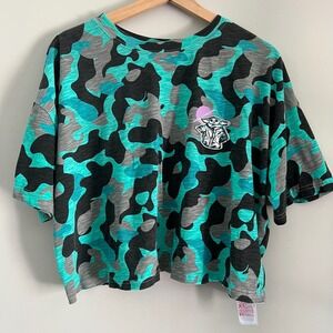 Star Wars Womens L Camo Mandalorian Grogu Cropped Wherever I Go He Goes Shirt